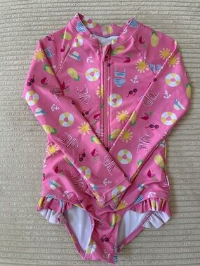 Girls' Pink Long-Sleeve Rash Guard One-Piece Swimsuit By Seafolly Size 5